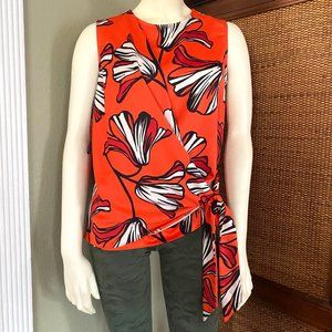 size 8 Principes by Ben de Lisi floral faux wrap tank blouse orange floral brigh